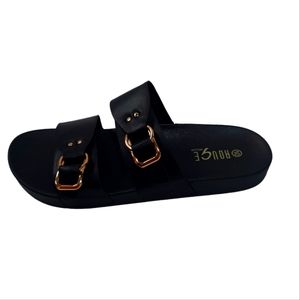 COPY - R o u g e helium black slip-on sandals. Double buckle. Never worn size 10